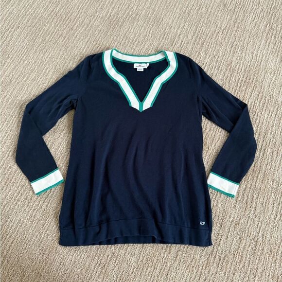 Vineyard Vines Blue and Green V-Neck Sweater Relaxed Fit - Picture 1 of 5